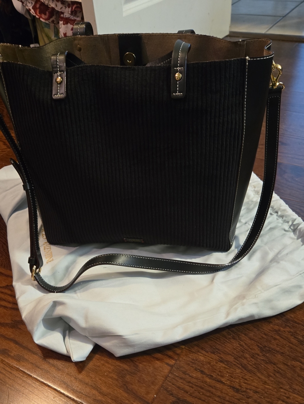 Frances Valentine Large Margaret Tote In Black Corduroy New!